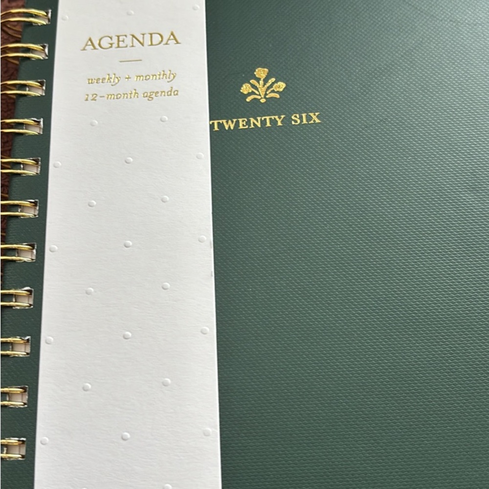 Green Agenda Planner with Gold Accents